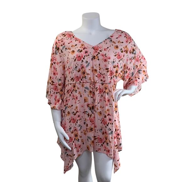 Torrid Womens Babydoll Tunic Size 3 3X Stretch Challis Dolman Sleeve Top Floral - Picture 1 of 9